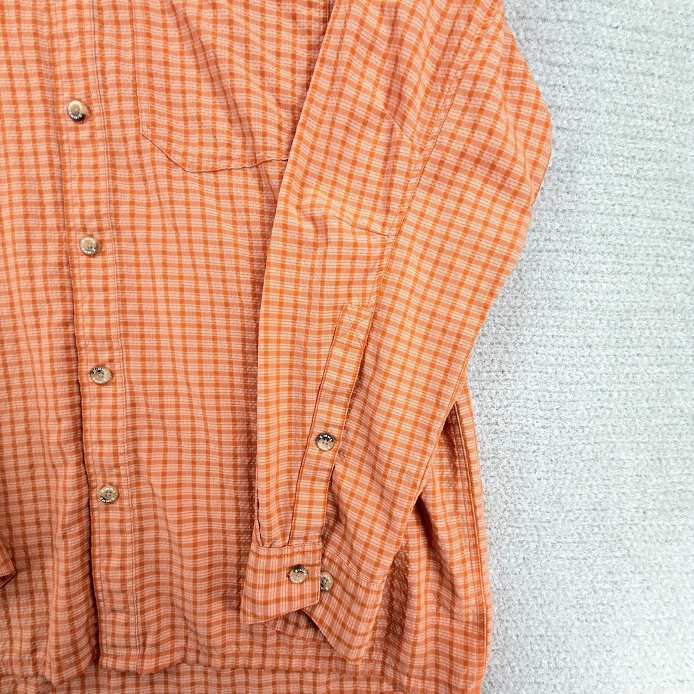 Simms Fishing Shirt Mens Large Orange Plaid Seersucker Long Sleeve Nylon Outdoor - Picture 4 of 10